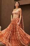 Buy_Papa Don't Preach Pret_Orange Lurex Print Tulip V Neck Layered Lehenga Set _at_Aza_Fashions