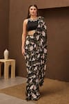 Buy_Papa Don't Preach Pret_Black Crepe Print Floral Round Neck Cloud Burst Pre-stitched Saree With Blouse _Online_at_Aza_Fashions