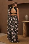 Shop_Papa Don't Preach Pret_Black Crepe Print Floral Round Neck Cloud Burst Pre-stitched Saree With Blouse _at_Aza_Fashions