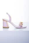 Shop_Papa Don't Preach Accessories_Purple Glass Cut Bead Le Macaron Embellished Block Heels _at_Aza_Fashions