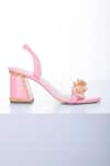 Shop_Papa Don't Preach Accessories_Pink Glass Cut Bead Le Macaron Embellished Block Heels _at_Aza_Fashions