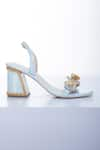 Shop_Papa Don't Preach Accessories_Blue Glass Cut Bead Le Macaron Embellished Dainty Block Heels _at_Aza_Fashions