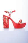 Buy_Papa Don't Preach Accessories_Red Pearl Rush Swarovski Embellished Platform Block Heels _at_Aza_Fashions