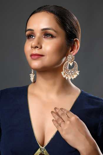 Buy_HRISHA_Gold Plated Metallic Thread, Pearls Embellished Chandbali Earrings _at_Aza_Fashions