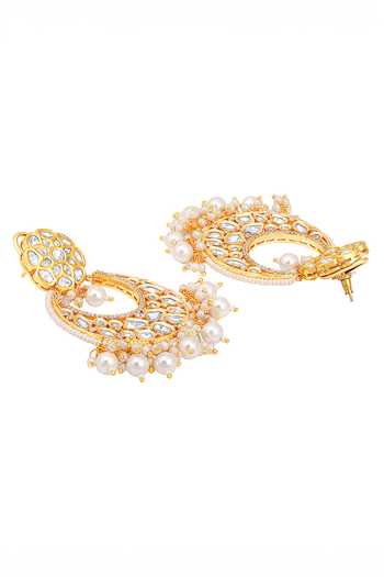 HRISHA_Gold Plated Metallic Thread, Pearls Embellished Chandbali Earrings _Online_at_Aza_Fashions