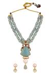 Shop HRISHA Green Pearls, Stones Kundan Polki Embellished Choker Necklace Set at Aza Fashions Shop_HRISHA_Green Pearls, Stones Kundan Polki Embellished Choker Necklace Set _at_Aza_Fashions