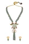 Shop_Hrisha Jewels_Green Moissanite Kundan Polki Italian Crystal Embellished Choker Necklace Set_at_Aza_Fashions