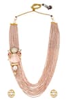 Shop_Hrisha Jewels_Gold Plated Moissanite Kundan Polki Embellished Long Necklace Set_at_Aza_Fashions