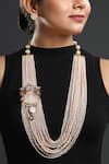 Shop_Hrisha Jewels_Gold Plated Moissanite Kundan Polki Embellished Long Necklace Set_Online_at_Aza_Fashions