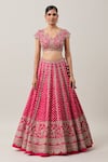 Anushree Reddy_Pink Organza Embroidery Zardozi V Maha Gulbahar Bridal Lehenga Set  _Online_at_Aza_Fashions