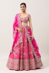 Buy_Anushree Reddy_Pink Raw Silk Embroidery Zardozi Nyomaa Gullista Bridal Lehenga Set  _at_Aza_Fashions