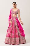 Shop_Anushree Reddy_Pink Raw Silk Embroidery Zardozi Nyomaa Gullista Bridal Lehenga Set  _Online_at_Aza_Fashions