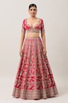 Anushree Reddy_Red Raw Silk Embroidery Zardozi Nyomaa Bahar Bridal Lehenga Set _Online_at_Aza_Fashions