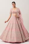 Buy_Anushree Reddy_Pink Organza Embroidery Zardozi V Neck Mahal Bridal Lehenga Set  _at_Aza_Fashions