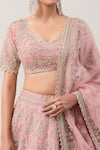 Buy_Anushree Reddy_Pink Organza Embroidery Zardozi V Neck Mahal Bridal Lehenga Set  _Online_at_Aza_Fashions