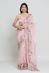 Buy_Anushree Reddy_Pink Organza Bloom Garden Saree With Unstitched Blouse Fabric  _at_Aza_Fashions