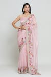 Anushree Reddy_Pink Organza Bloom Garden Saree With Unstitched Blouse Fabric  _Online_at_Aza_Fashions