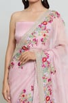 Buy_Anushree Reddy_Pink Organza Bloom Garden Saree With Unstitched Blouse Fabric  _Online_at_Aza_Fashions