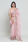 Anushree Reddy_Pink Organza Bloom Garden Saree With Unstitched Blouse Fabric  _at_Aza_Fashions