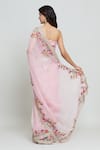 Shop_Anushree Reddy_Pink Organza Bloom Garden Saree With Unstitched Blouse Fabric  _at_Aza_Fashions