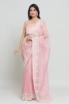 Buy_Anushree Reddy_Pink Organza Embroidery Pearl Mughal Gul Saree With Unstitched Blouse Fabric _Online_at_Aza_Fashions