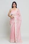 Buy_Anushree Reddy_Pink Organza Embroidery Pearl Mughal Gul Saree With Unstitched Blouse Fabric 