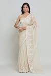 Buy_Anushree Reddy_Ivory Organza Embroidery Persian Bloom Saree With Unstitched Blouse Fabric _at_Aza_Fashions