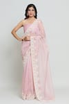 Buy_Anushree Reddy_Pink Organza Maryul Bloom Saree With Unstitched Blouse Fabric  _at_Aza_Fashions