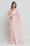 Anushree Reddy_Pink Organza Maryul Bloom Saree With Unstitched Blouse Fabric  _Online_at_Aza_Fashions