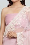 Buy_Anushree Reddy_Pink Organza Maryul Bloom Saree With Unstitched Blouse Fabric  _Online_at_Aza_Fashions