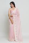 Shop_Anushree Reddy_Pink Organza Maryul Bloom Saree With Unstitched Blouse Fabric  _Online_at_Aza_Fashions