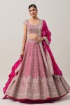 Buy_Anushree Reddy_Red Organza Embroidery Zardozi Shukrana Mughal Bridal Lehenga Set  _at_Aza_Fashions