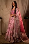 SHASHANK ARYA_Purple Raw Silk Embroidered Floral Leaf Paisley Bridal Lehenga Set _at_Aza_Fashions