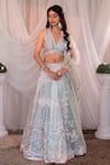 Buy_SHASHANK ARYA_Blue Dupion Embroidered Bead Scallop Sequin Lehenga Set _at_Aza_Fashions