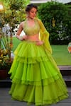 Buy_SHASHANK ARYA_Green Organza Embroidered Sequin Round Zari Blouse Lehenga Set _at_Aza_Fashions