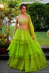 SHASHANK ARYA_Green Organza Embroidered Sequin Round Zari Blouse Lehenga Set _Online_at_Aza_Fashions