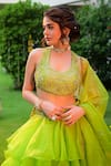 Shop_SHASHANK ARYA_Green Organza Embroidered Sequin Round Zari Blouse Lehenga Set _at_Aza_Fashions