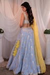 Shop_SHASHANK ARYA_Blue Brocade Embroidered Sequin Plunge V Floral Lehenga Blouse Set _at_Aza_Fashions