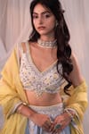 SHASHANK ARYA_Blue Brocade Embroidered Sequin Plunge V Floral Lehenga Blouse Set _at_Aza_Fashions