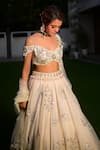 SHASHANK ARYA_Ivory Organza Embroidered Mirror Sweetheart Floral Lehenga Blouse Set _Online_at_Aza_Fashions