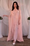 Buy_SHASHANK ARYA_Pink Georgette Embellished Mukaish Round Embroidered Asymmetric Kaftan Dhoti Set _at_Aza_Fashions