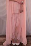 SHASHANK ARYA_Pink Georgette Embellished Mukaish Embroidered Asymmetric Kaftan Dhoti Pant Set _at_Aza_Fashions