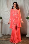 Buy_SHASHANK ARYA_Coral Georgette Embroidered Sequin V Neck Kurta Set _at_Aza_Fashions