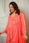 Shop_SHASHANK ARYA_Coral Georgette Embroidered Sequin V Neck Kurta Set _at_Aza_Fashions