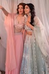 SHASHANK ARYA_Pink Georgette Embellished Sequin Blouse V Neck Floral Sharara Set _at_Aza_Fashions