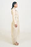 Rishi and Vibhuti_Ivory Chanderi Silk Embroidery Bead Notched Amis Jacket And Draped Skirt Set _Online_at_Aza_Fashions