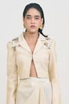 Buy_Rishi and Vibhuti_Ivory Chanderi Silk Embroidery Bead Notched Amis Jacket And Draped Skirt Set _Online_at_Aza_Fashions