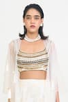 Buy_Rishi & Vibhuti_Ivory Cotton Embellished Tassel Cape Open Seerna Skirt Set _Online_at_Aza_Fashions