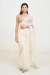 Buy_Rishi and Vibhuti_Ivory Organza Embroidery Thread Sweetheart Neck Ember Floral Saree With Blouse _at_Aza_Fashions