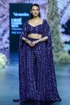 Buy_Nirmooha_Purple Crepe Embroidery Cutdana Open Geometric Pattern Cape _at_Aza_Fashions